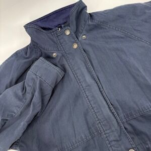 Womens M Towne London Fog Navy Blue‎ Jacket Full Zip Pockets Drawstring Waist